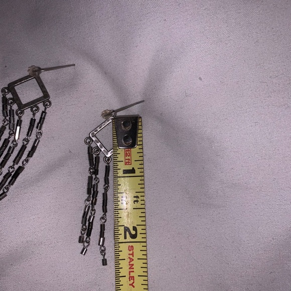 VINTAGE Silver Dangly Square Cutout Earrings - Picture 3 of 4
